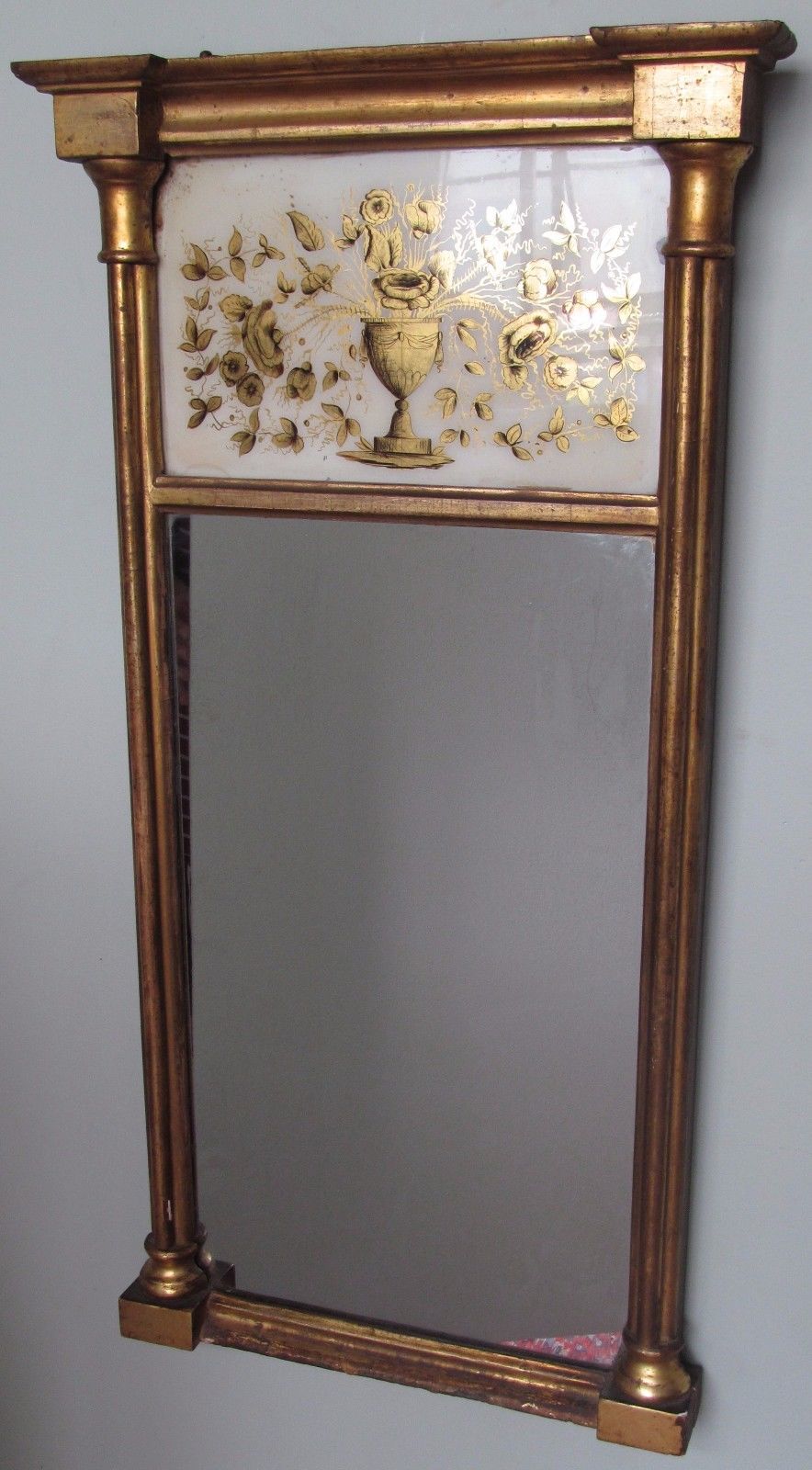 FINE EARLY 19TH CENTURY EGLOMISE PANELED MIRROR BY JOHN DOGGETT ROXSBURY-BOSTON