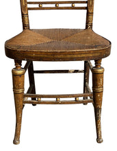 Load image into Gallery viewer, 19th C Antique Sheraton Fancy Paint Thumb Back Chair W/ Rush Seat &amp; Greek Key
