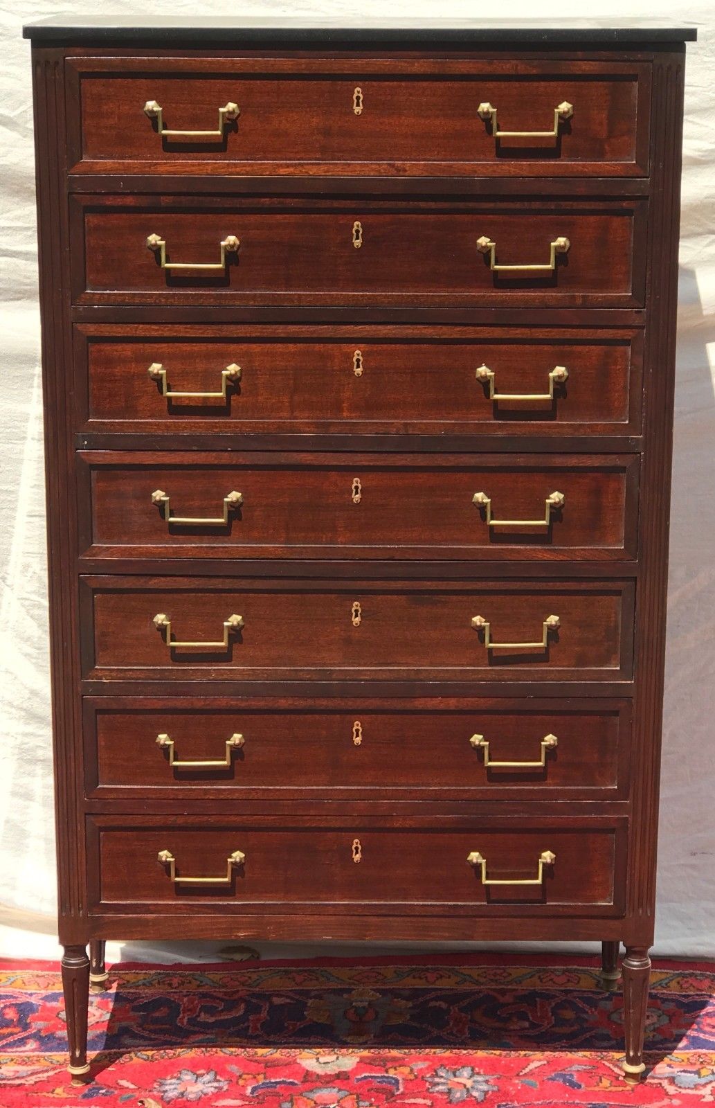 RARE FINE FRENCH DIRECTOIRE STYLED 7 DRAWER MARBLE TOPPED TALL CHEST-PRICE CUT!