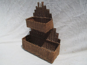 ANTIQUE DOUBLE TIERED SPLINT WOVEN WALL BASKET