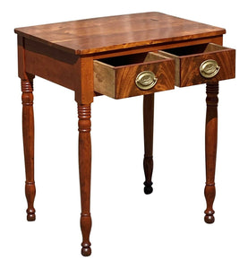 19th C Antique Sheraton Mahogany 2 Drawer Work Table / Nightstand