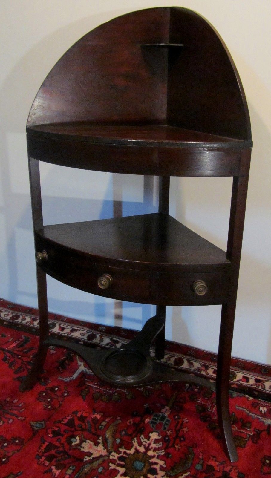 GEORGE III PERIOD MAHOGANY CORNER STAND W/ONE DR & PLANTER STRETCHER BASE