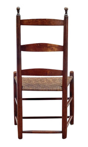 18th C Antique Queen Anne Country Primitive Ladder Back Chair W/ Splint Seat