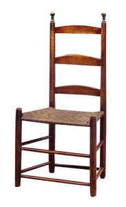 18th C Antique Queen Anne Country Primitive Ladder Back Chair W/ Splint Seat
