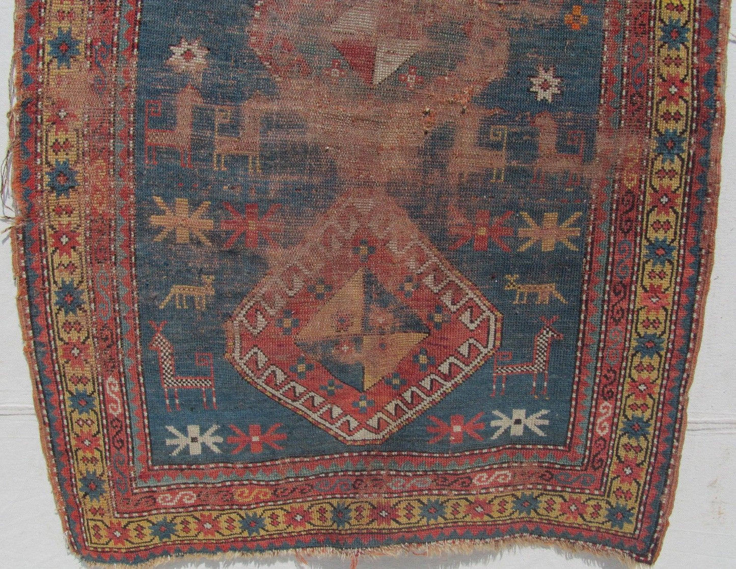 ANTIQUE CAUCASIAN KAZAK ESTATE CARPET 4'7" x 3'1" - FASCINATING SPECIMEN