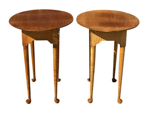 20th C Queen Anne Antique Style Pair of Tiger Maple End Tables / Nightstands