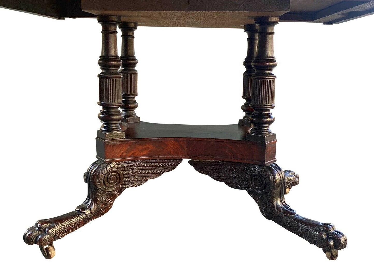 19th C Antique New York Michael Allison Mahogany Hairy Paw Drop Leaf Table