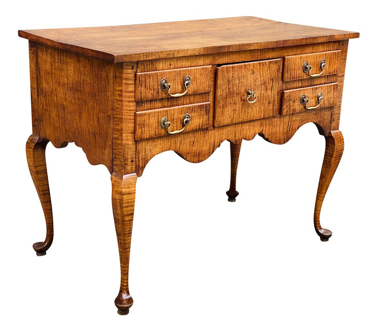 20TH C QUEEN ANNE ANTIQUE STYLE TIGER MAPLE LOWBOY / DRESSING TABLE