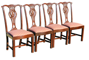 20TH C SET OF 8 CHIPPENDALE ANTIQUE STYLE CARVED MAHOGANY DINING CHAIRS