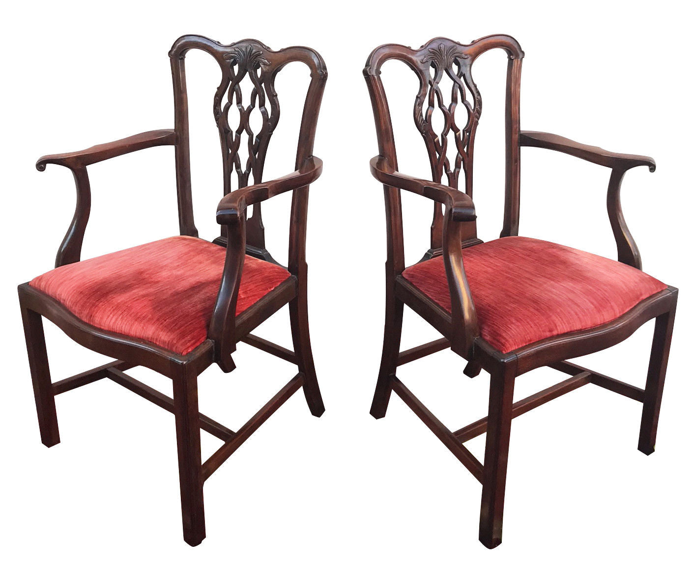 PAIR OF 19TH CENTURY CHIPPENDALE CARVED MAHOGANY ARM CHAIRS WITH ROLLED ARMS