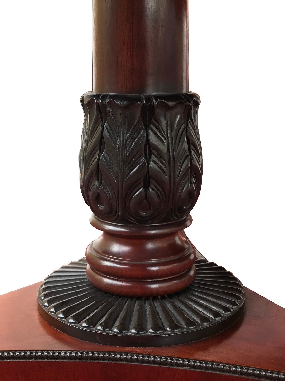 BAKER FURNITURE MAHOGANY SATINWOOD INLAID 10' TABLE ON CARVED PEDESTAL BASES