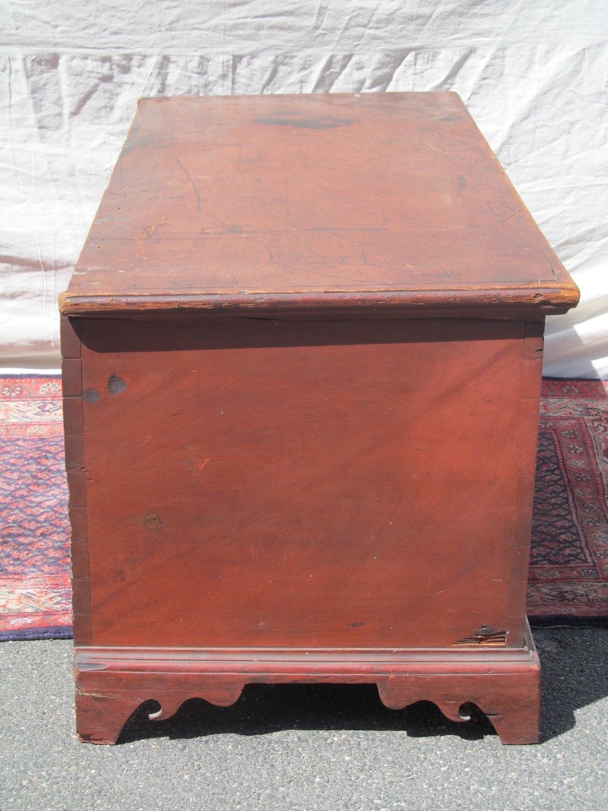 EARLY 19TH CENTURY CHIPPENDALE STYLE PAINTED BLANKET CHEST ON BRACKET FEET