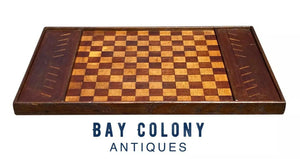 19TH C ANTIQUE COUNTRY PRIMITIVE MIXED WOOD GAME BOARD ~ CHECKERS / CHESS
