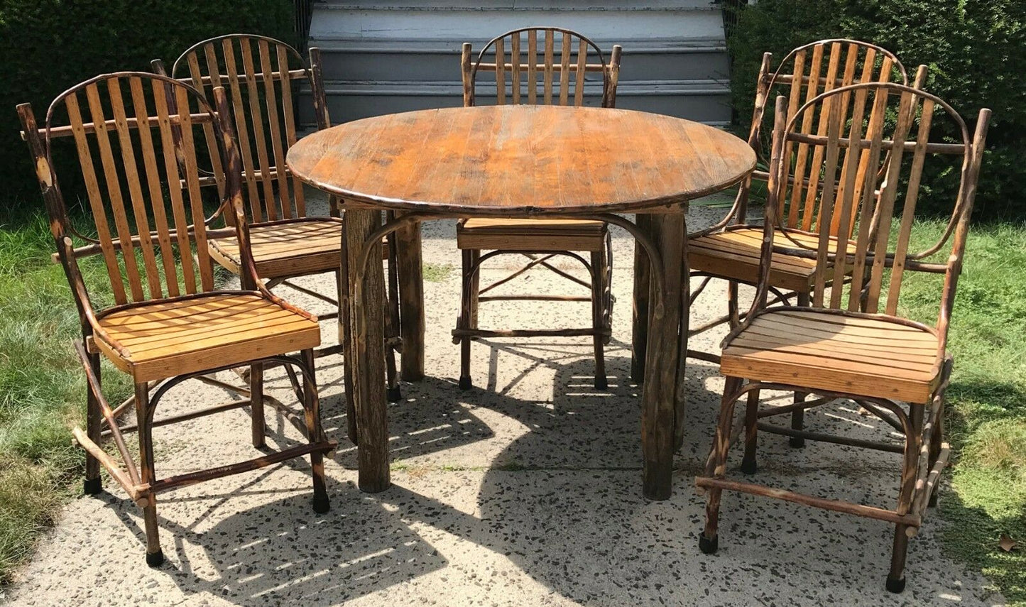 20TH C ADIRONDACK LIVE WOOD TABLE W. FIVE NATURAL BENTWOOD CHAIRS - PATIO SET