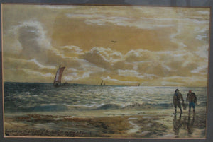19TH CT 1872 DATED WATERCOLOR MARITIME PAINTING BY SAM BOUGH "THE KELP GATHERS"