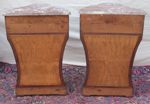 PAIR OF FRENCH NAPOLEONIC STYLED MARBLE TOP NIGHTSTANDS WITH GOLD FIGURAL SWANS