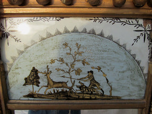 RARE 19TH CENT FEDERAL EGLOMISE PIER MIRROR W/HUNTING SCENE-SUPERIOR SPECIMEN