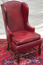 Load image into Gallery viewer, LEATHER ANTIQUE WILLIAM &amp; MARY STYLED WING CHAIR