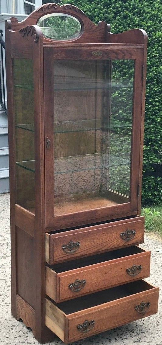 EARLY 20TH C. OAK MEDICAL / PHYSICIANS CABINET BY FRANK S BETZ CO - CHICAGO, IL