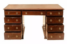 Load image into Gallery viewer, 19TH C ANTIQUE CHIPPENDALE / GEORGIAN PERIOD MAHOGANY LEATHER TOP CAMPAIGN DESK