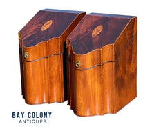 Load image into Gallery viewer, 18th C Pair of Antique Federal Mahogany Knife Boxes - Conch Shell &amp; Star Inlay