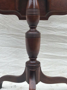 MAHOGANY QUEEN ANNE STYLE ANTIQUE TILT TOP CANDLE STAND BY IRVING & CASSON - EARLY 20TH C