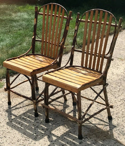20TH C ADIRONDACK LIVE WOOD TABLE W. FIVE NATURAL BENTWOOD CHAIRS - PATIO SET
