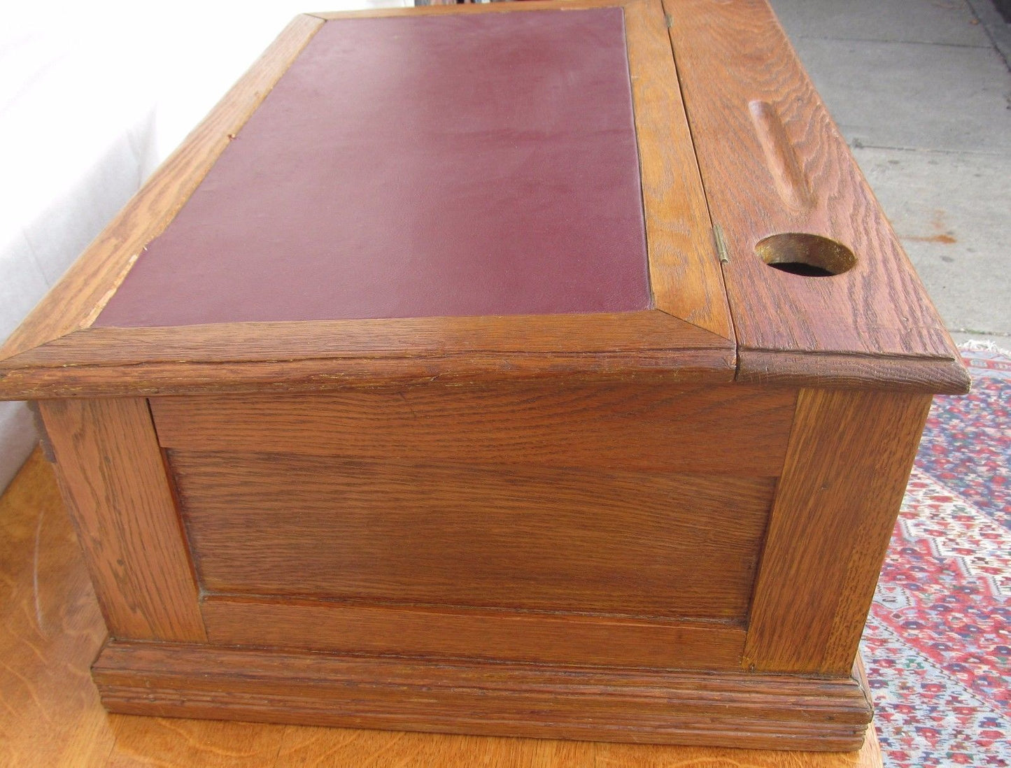 VICTORIAN SOLID OAK TABLE TOP CLERK'S DESK WITH LEATHER TOP