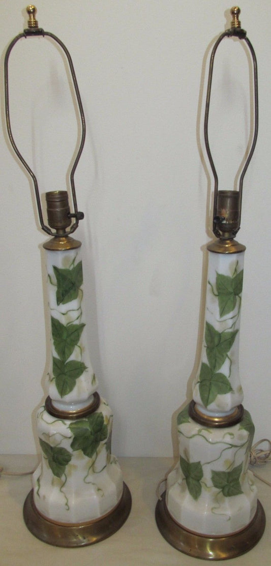 PAIR OF 1930'S FINE BRISTOL GLASS HAND PAINTED LAMPS ARTIST SIGNED "PEERL"