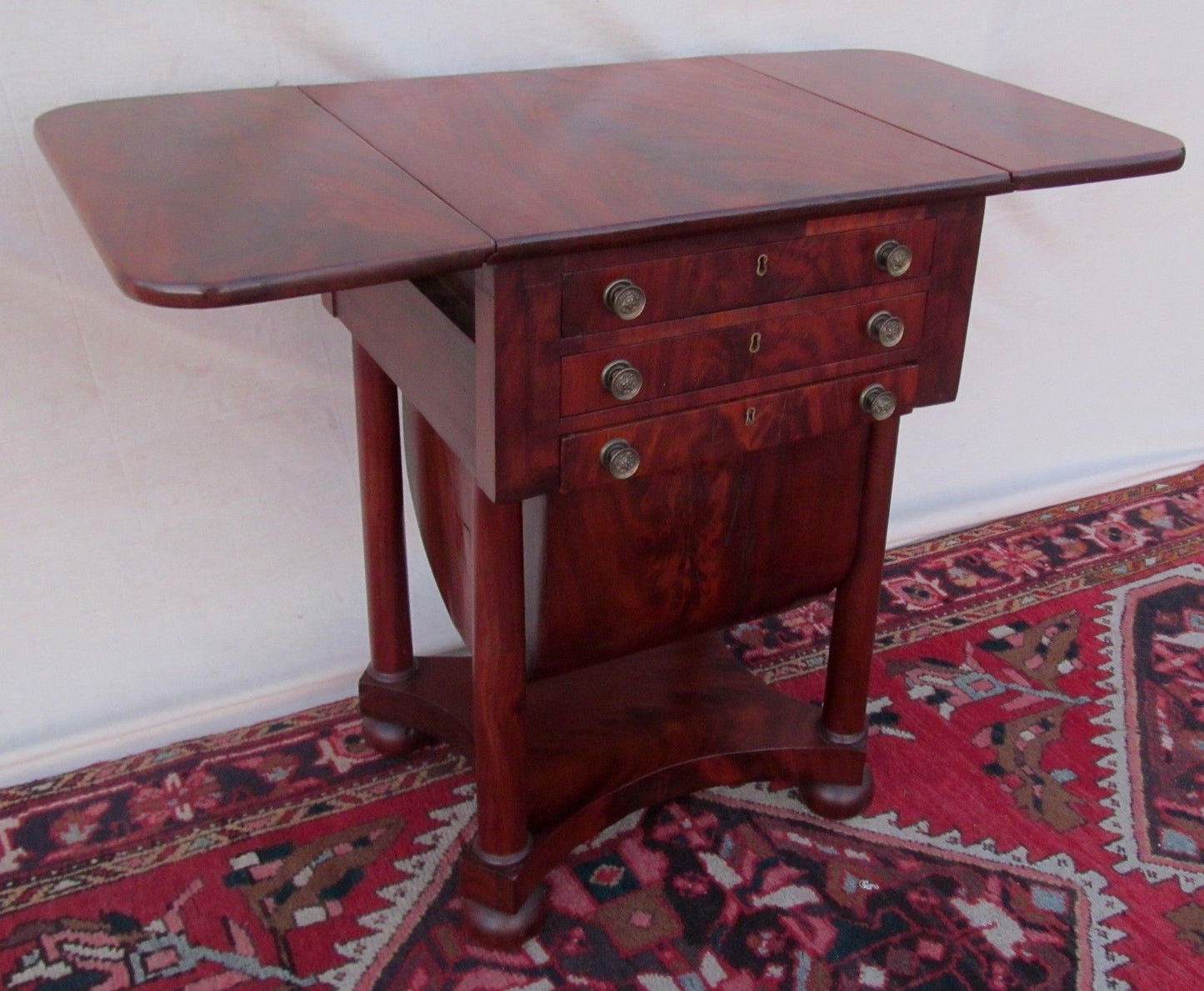 FEDERAL MAHOGANY SOW BELLY WORK TABLE ATTRIBUTED TO ISSAC VOSE - BOSTON MASS