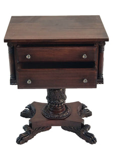 19TH C ANTIQUE CLASSICAL MAHOGANY WORK TABLE ~~ NIGHTSTAND / END TABLE