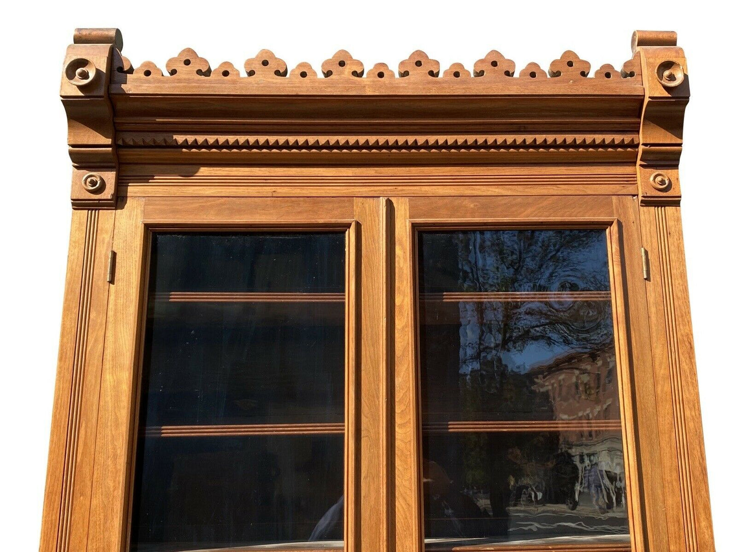 19th C Antique Victorian Walnut Carved Bookcase - 8.5 Feet Tall