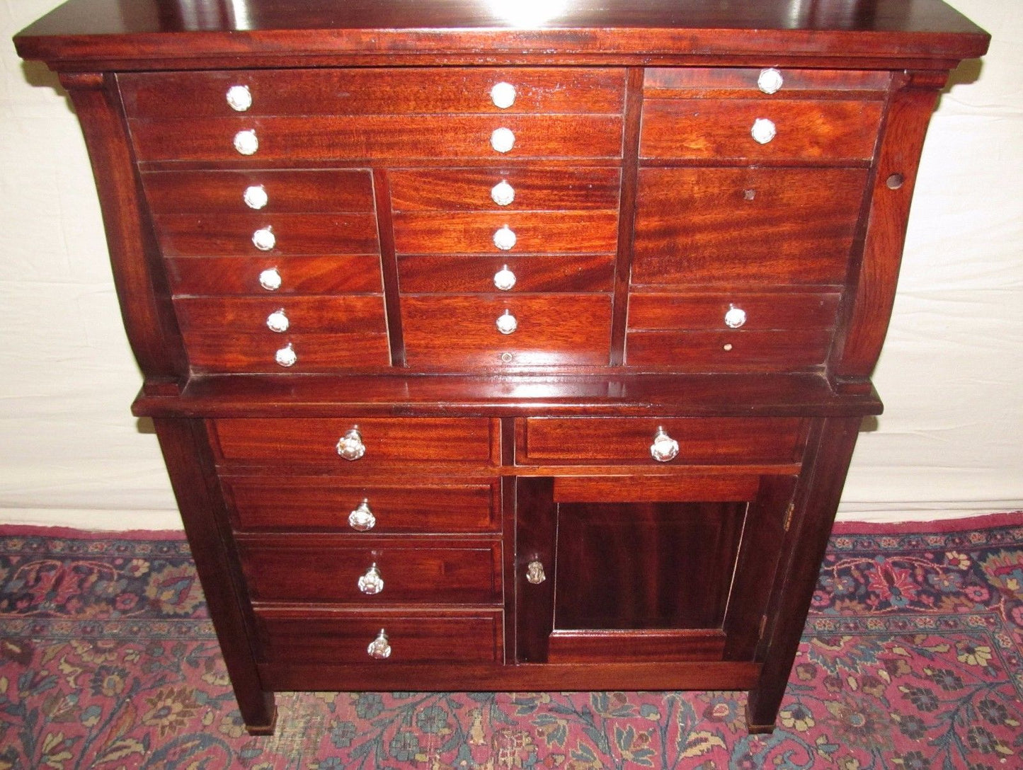 FINE 19TH CENTURY 20 DRAWER MAHOGANY DENTAL CABINET BY THE AMERICAN CABINET CO.