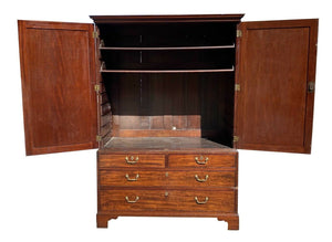 18th C Antique Chippendale Mahogany Linen Press / Tv Cabinet