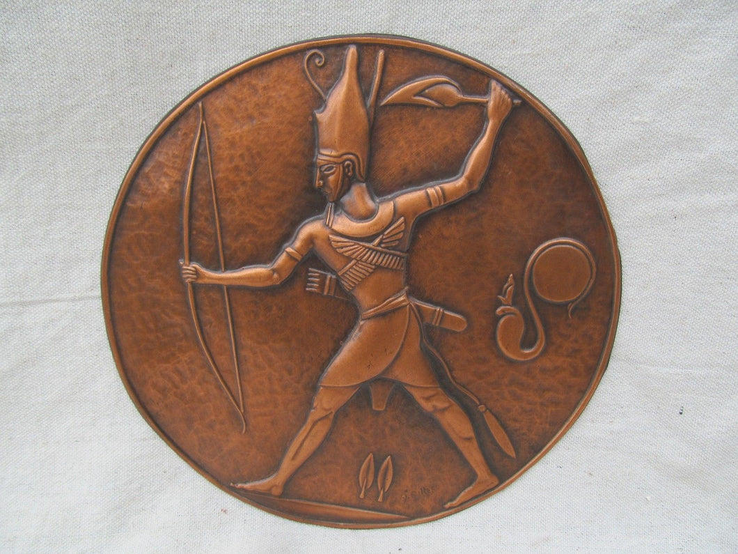 ARTS & CRAFTS STYLE COPPER EGYPTIAN REVIVAL WALL PLAQUE - A. GILLES