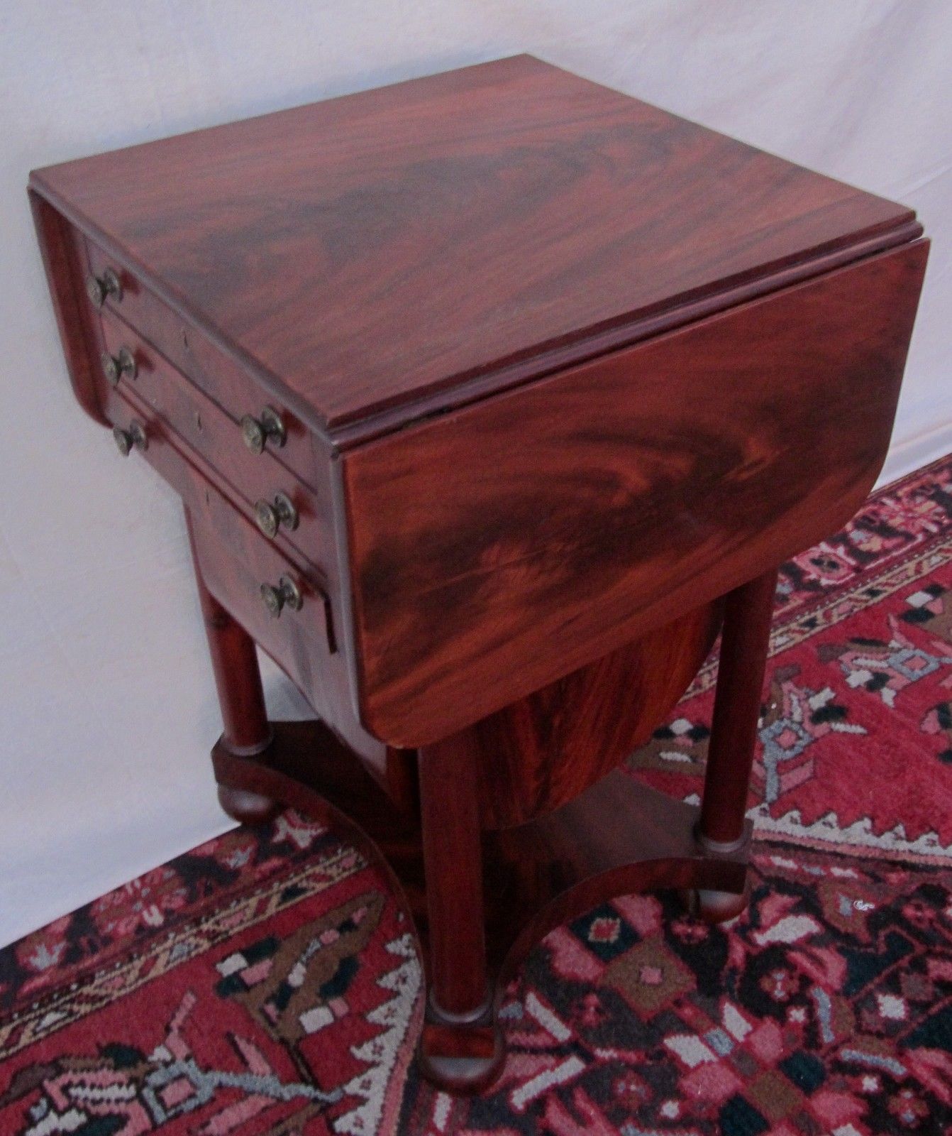 FEDERAL MAHOGANY SOW BELLY WORK TABLE ATTRIBUTED TO ISSAC VOSE - BOSTON MASS