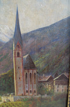 Load image into Gallery viewer, 19th CENTURY OIL ON CANVAS AUSTRIAN LANDSCAPE OF THE VILLAGE OF HEILIGENBLUT