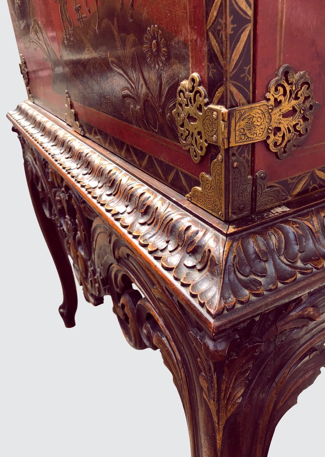 EXCEPTIONAL CHINOISERIE DESK ON CARVED FRAME SECRETARY DESK-SUPERIOR SPECIMEN