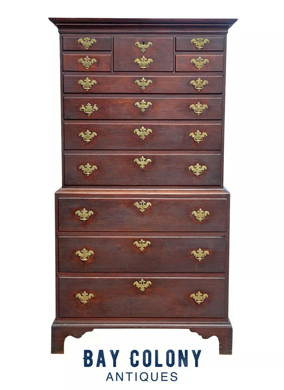 18th C Antique Connecticut Chippendale Tall Chest / Dresser