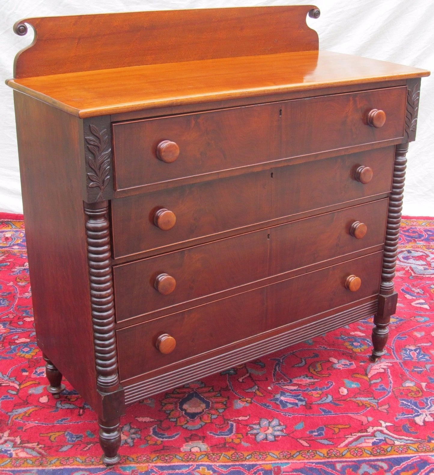 CIRCA 1815'S PORTSMOUTH NH FLAME BIRCH & MAHOGANY DRESSER-SCHOOL OF S. MCINTIRE