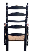Load image into Gallery viewer, 18th C Antique New England Queen Anne Black Painted Ladder Back Armchair