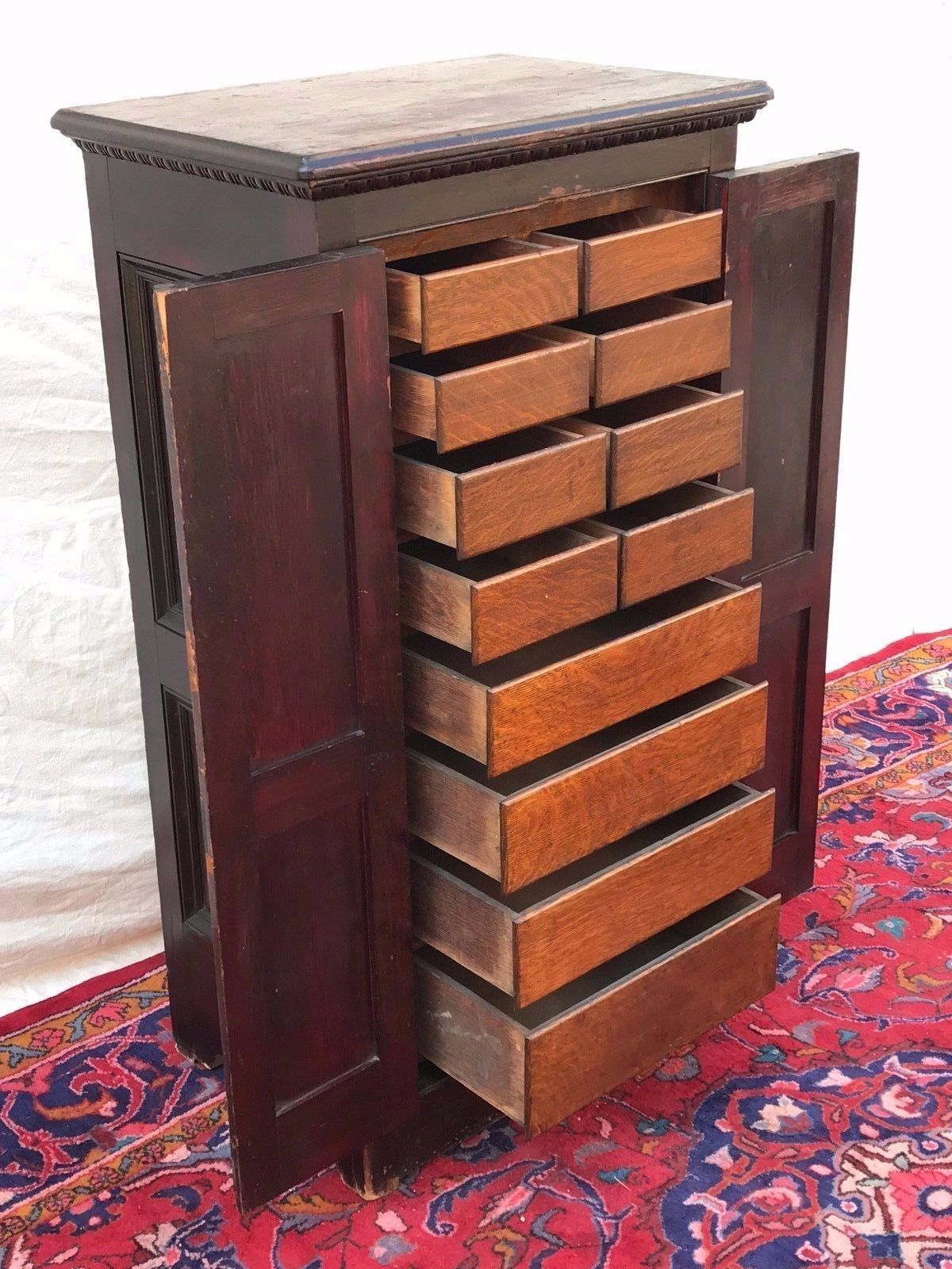 VICTORIAN RAISED PANEL OAK & PINE APOTHECARY CABINET WITH EGG & DART MOLDINGS