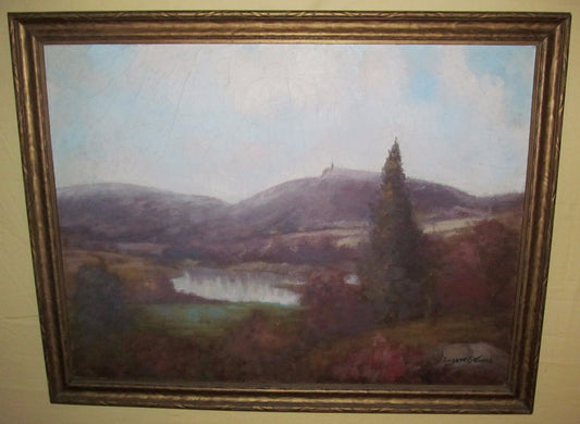 OIL ON CANVAS AMERICAN LANDSCAPE DEPICTING HUDSON RIVER VALLEY BY EUGENE STEVENS