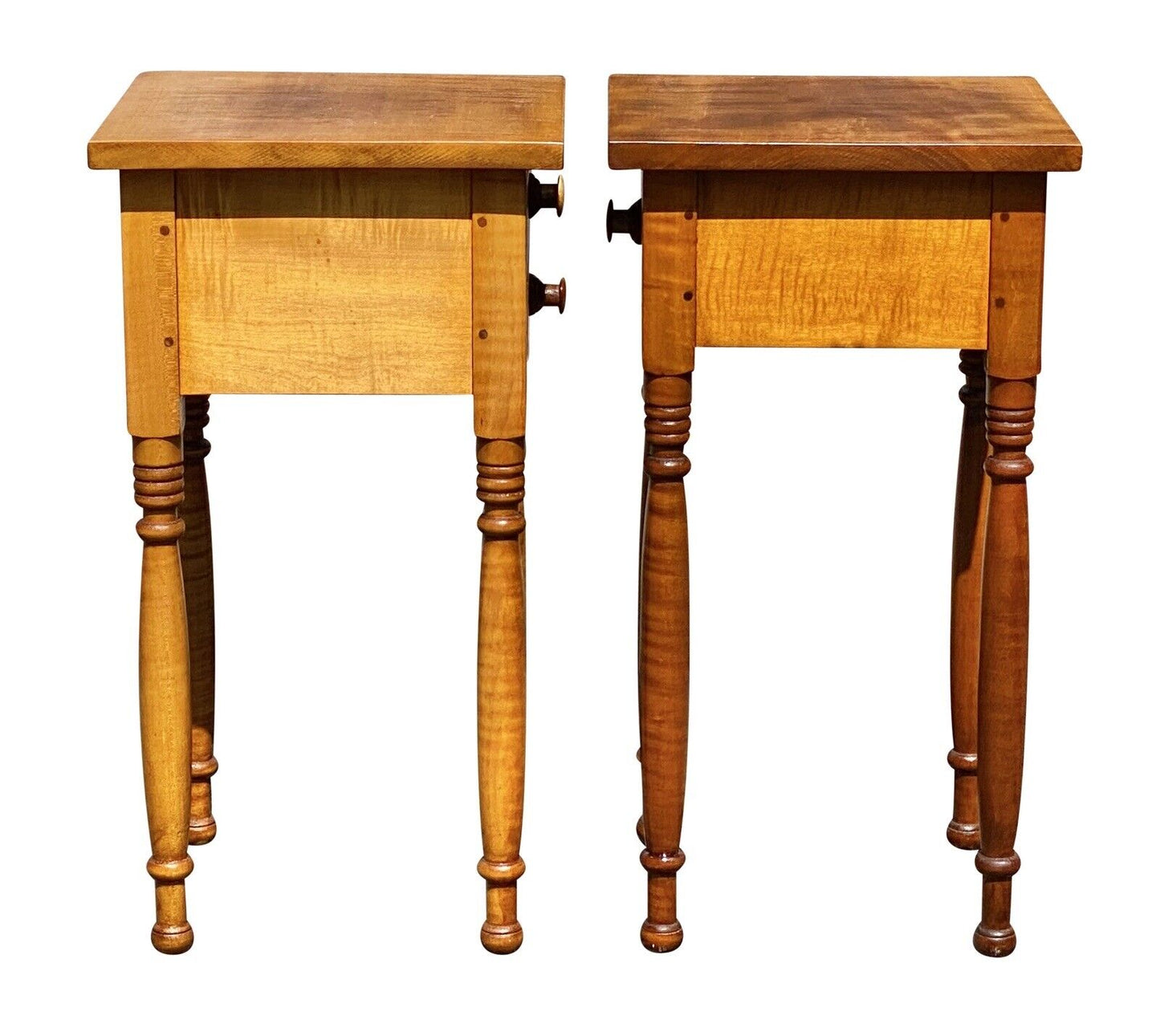 20th C Vintage Pair of Tiger Maple Nightstands / End Tables