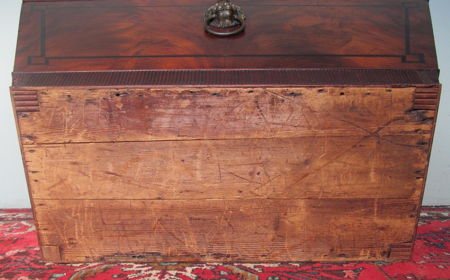 GEORGE III PERIOD MAHOGANY EBONY INLAID SARCOPHAGUS FORMED CELLARETTE