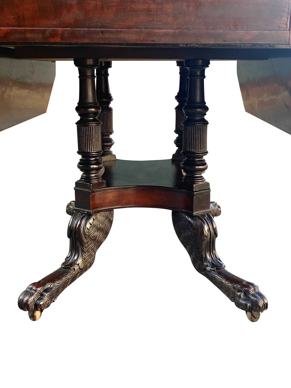 19th C Antique New York Michael Allison Mahogany Hairy Paw Drop Leaf Table