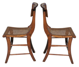 19th C Antique Pair of Tiger Maple & Birds Eye Maple Sabre Leg Dining Chairs