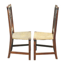 Load image into Gallery viewer, 18th C Antique Pair Of Chippendale Side Chairs With Rush Seat &amp; Heart Carving
