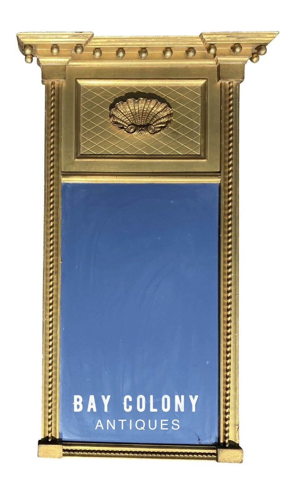 20TH C FEDERAL ANTIQUE STYLE SHELL CARVED BORGHESE GOLD TABERNACLE MIRROR