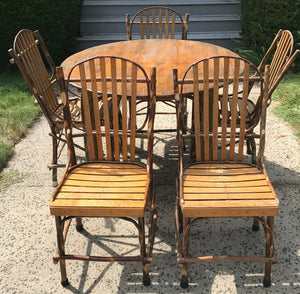 20TH C ADIRONDACK LIVE WOOD TABLE W. FIVE NATURAL BENTWOOD CHAIRS - PATIO SET